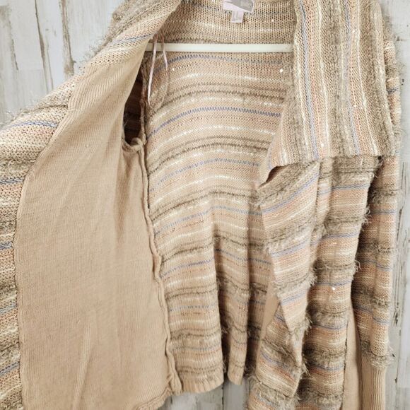Love 21 Eyelash Belted Cardigan Sweater Tan Size Medium - Picture 6 of 10